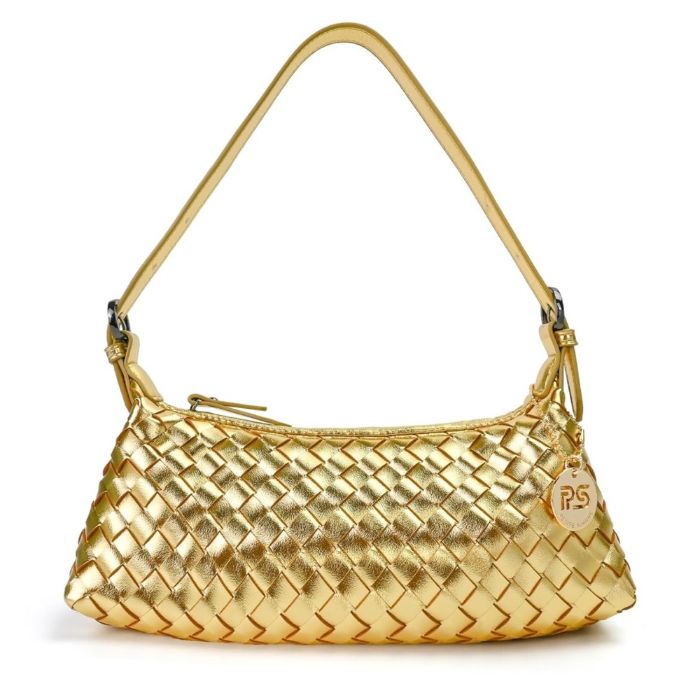 Woven Faux Leather Gold Purse - Picture 2 of 9